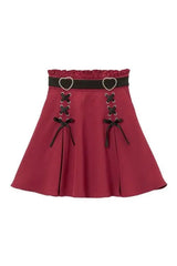 Kawaii Lace-Up Ruched Skirt Burgundy Shoptery
