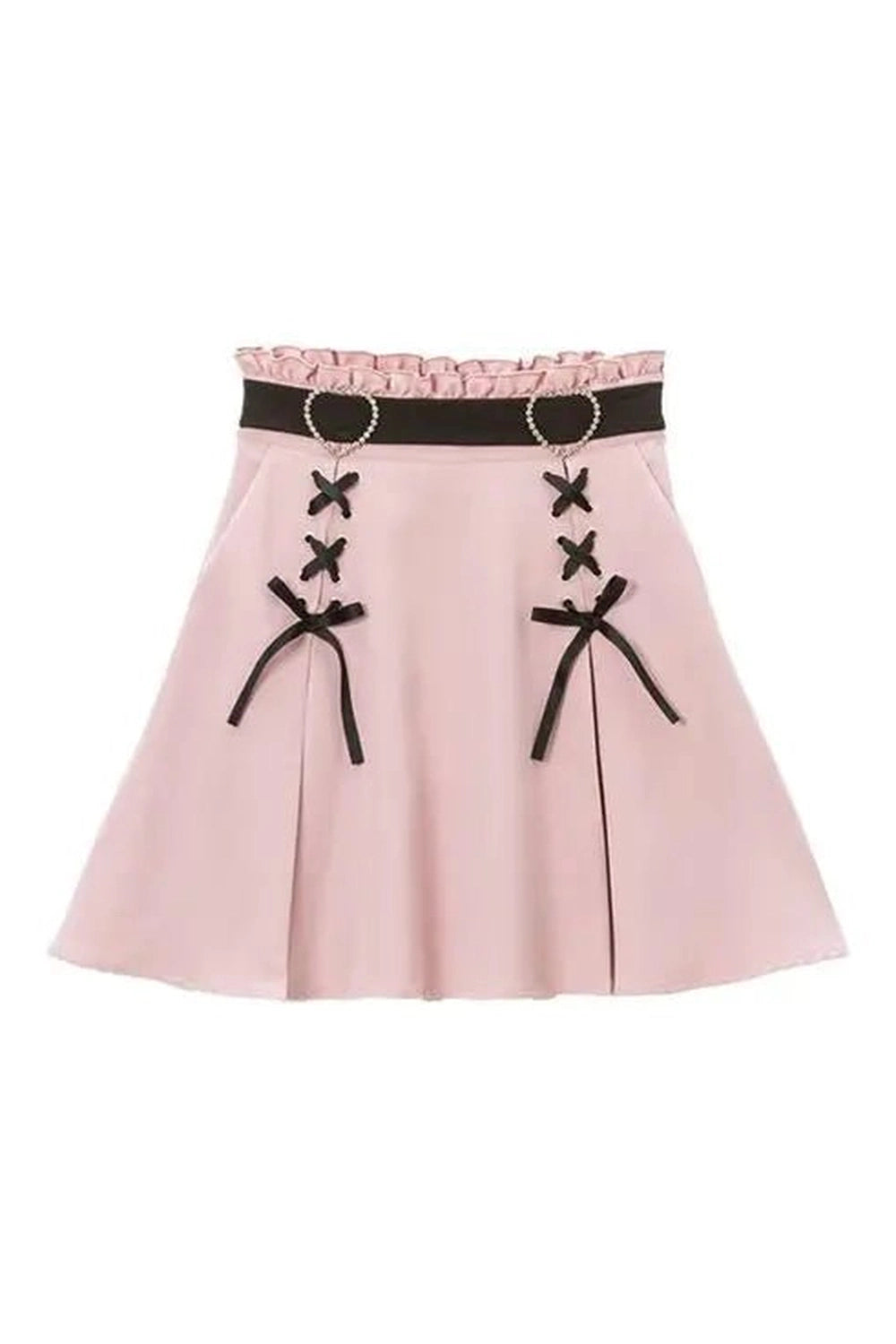Kawaii Lace-Up Ruched Skirt Lotus root color Shoptery