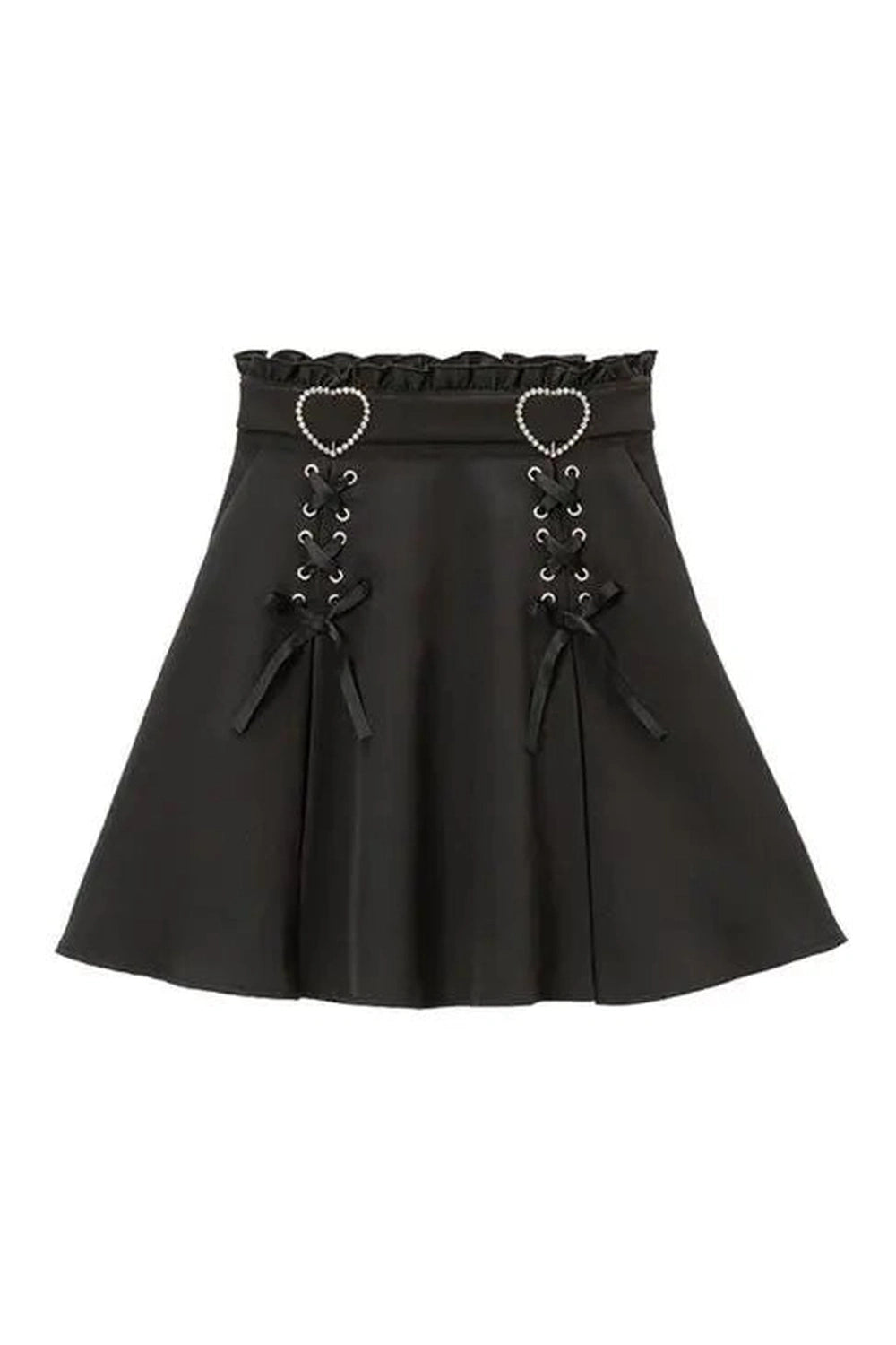 Kawaii Lace-Up Ruched Skirt black Shoptery