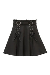 Kawaii Lace-Up Ruched Skirt black Shoptery