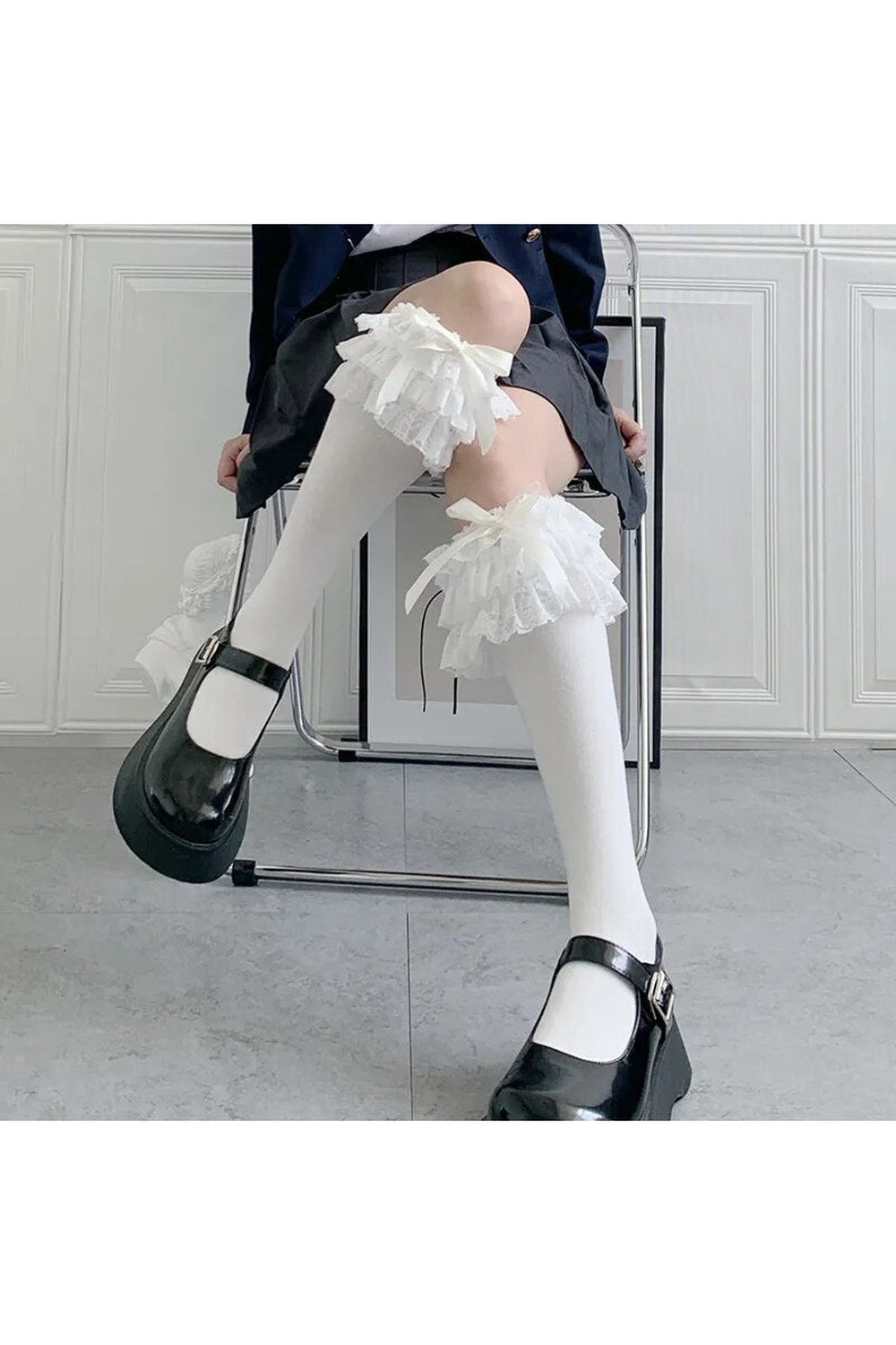 Kawaii Layered Bow Stockings white one size Shoptery