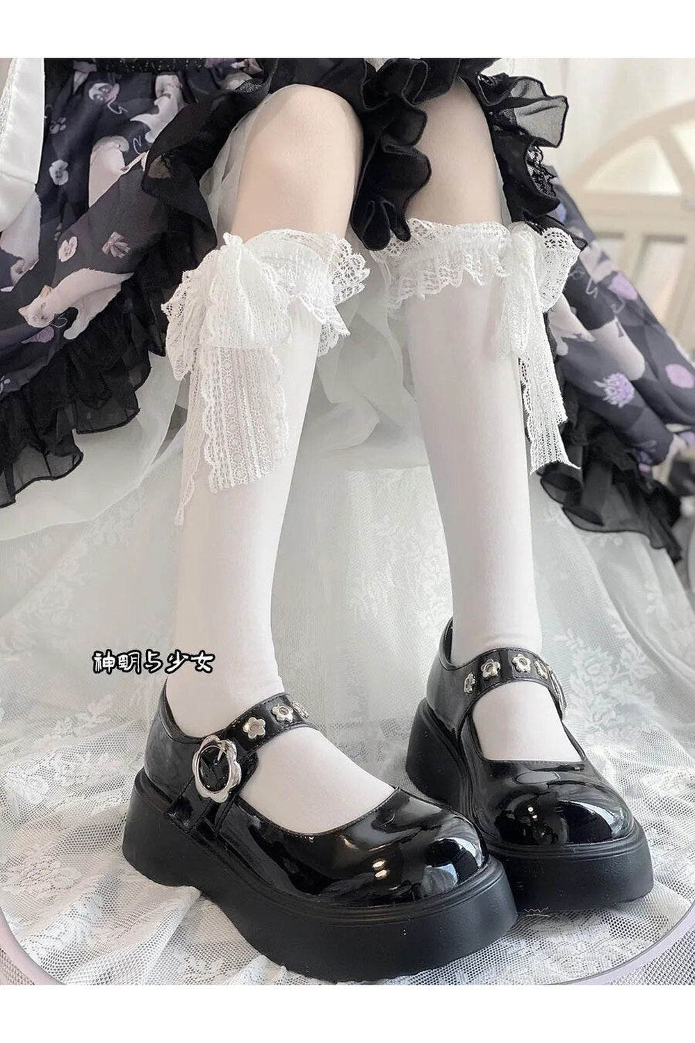Kawaii Layered Bow Stockings white 3 one size Shoptery