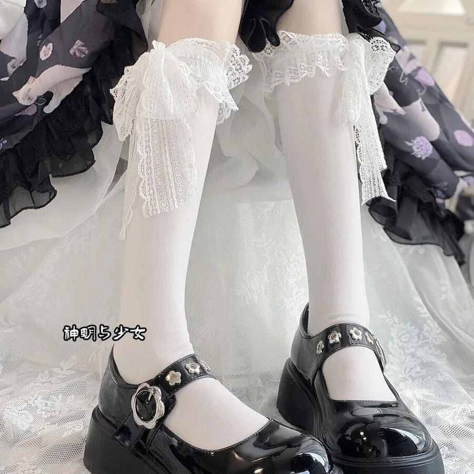 Kawaii Layered Bow Stockings white 3 one size Shoptery