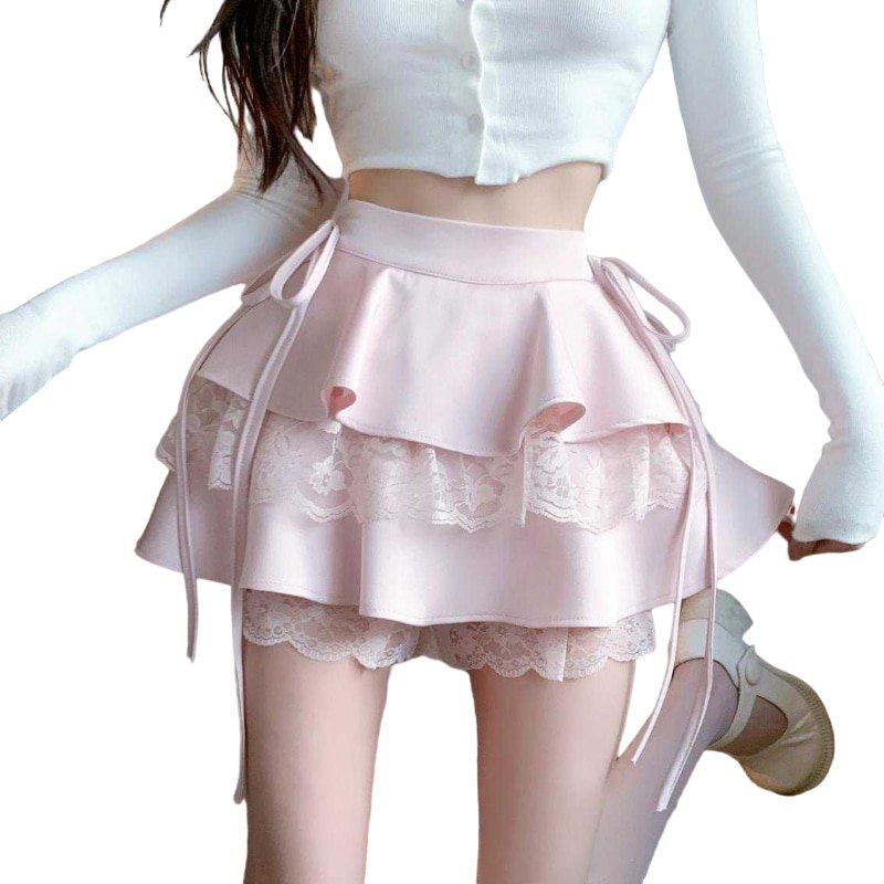 Kawaii Pink Ruffle Mini Skirt - Skirts