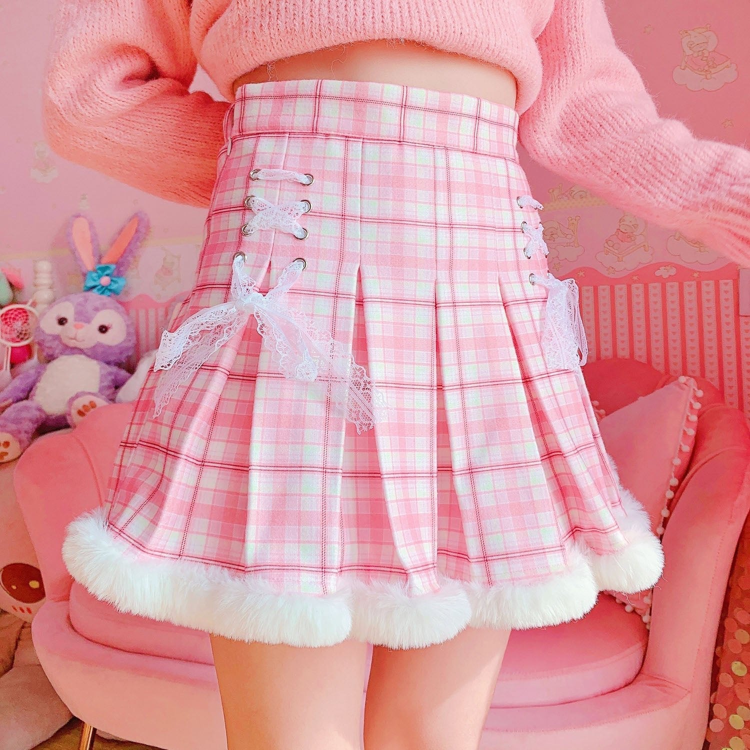 Kawaii Plaid Mini Skirt - Skirts