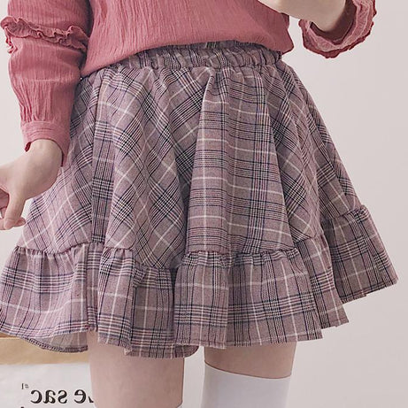 Kawaii Plaid ruffle mini skirt - Skirts