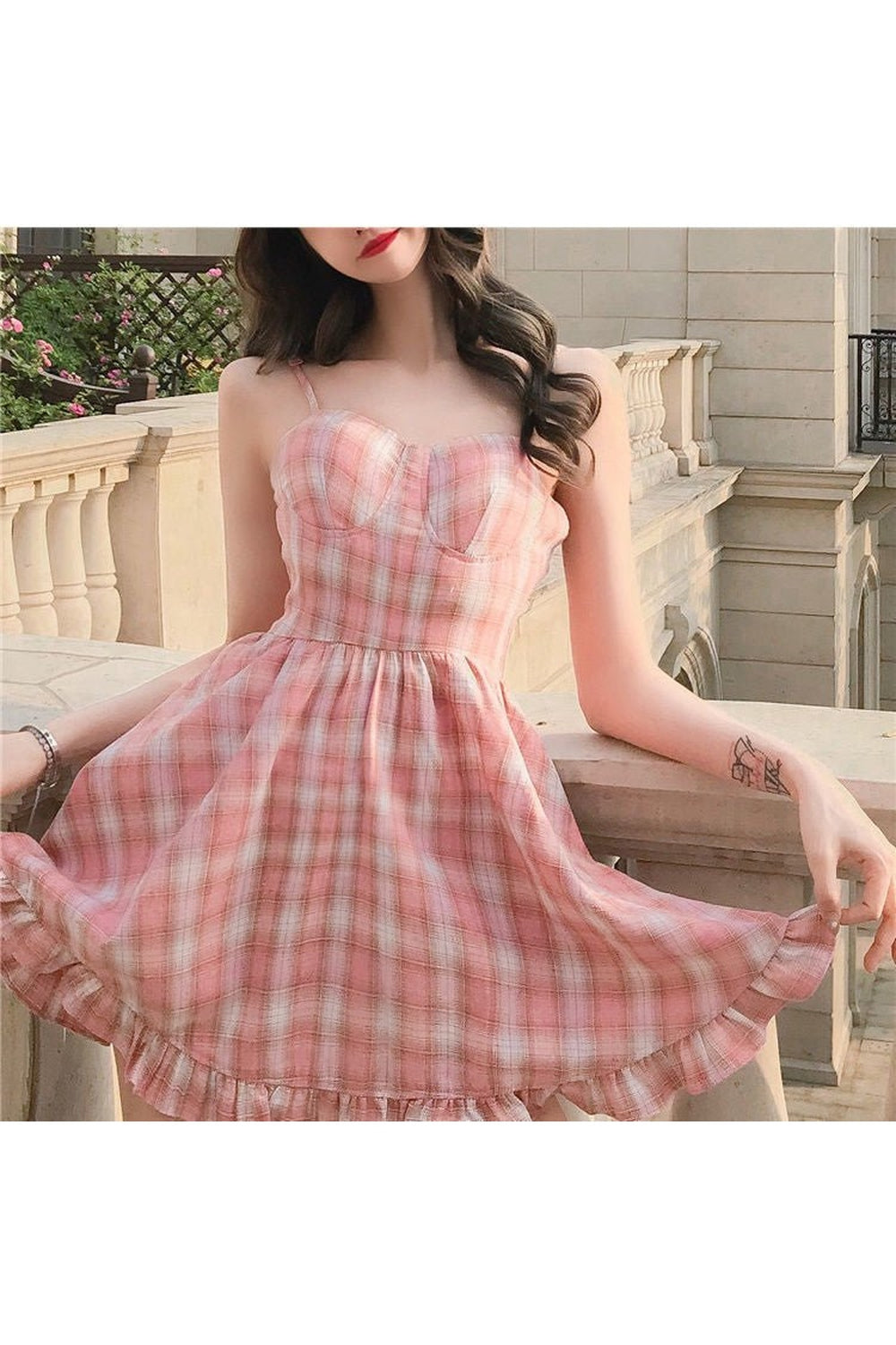 Kawaii Sleeveless Sweet Plaid Dress - Dresses