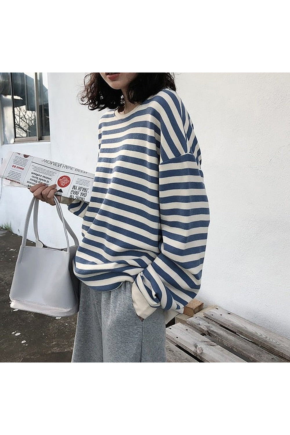 Kawaii Striped Cotton Sweatshirt - Sweatshirts