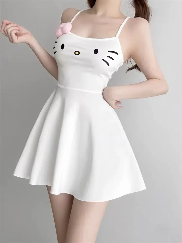 Kawaii White Cat Face Embroidery Dress -