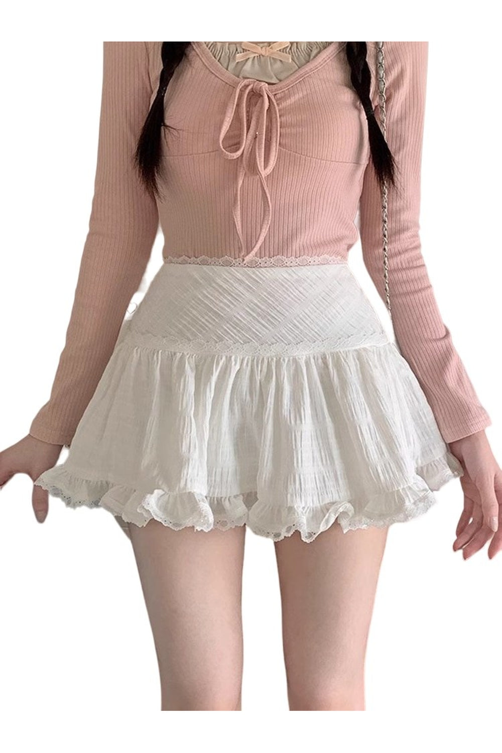 Kawaii White Lace Ruffle Mini Skirt - Skirts