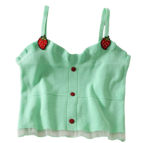 Knitted Strawberry Camisoles Crop Top - Crop Tops