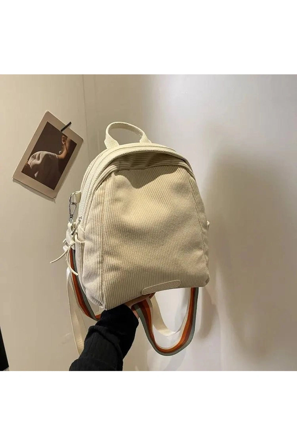 Korean Corduroy Mini Backpack Creamy-white Shoptery