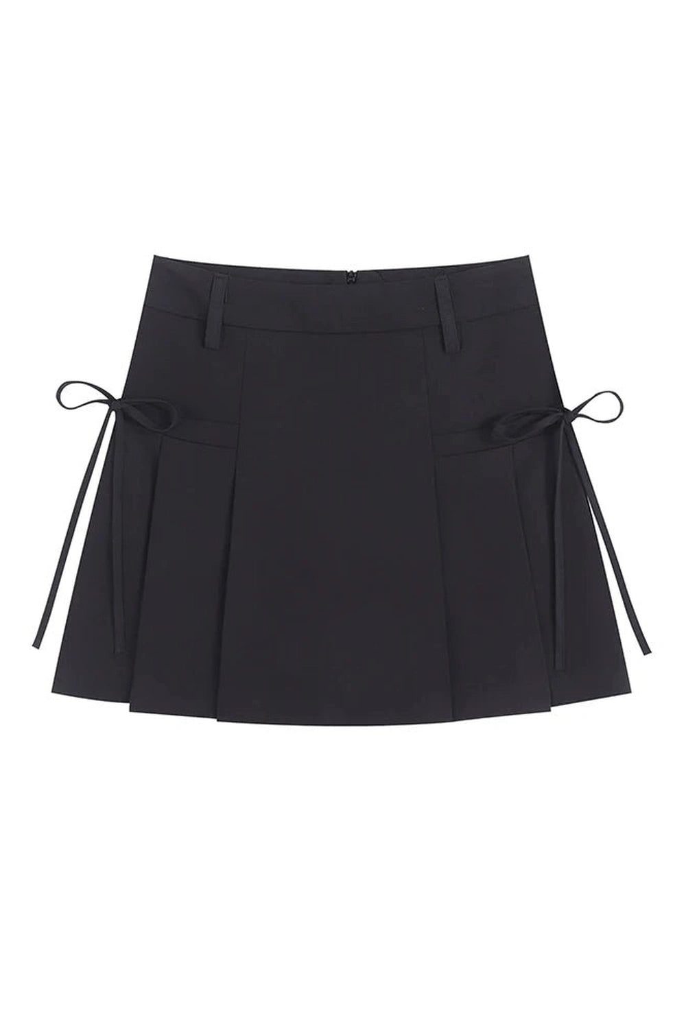 Retro Lace Up Pleated Summer Skirt black Shoptery