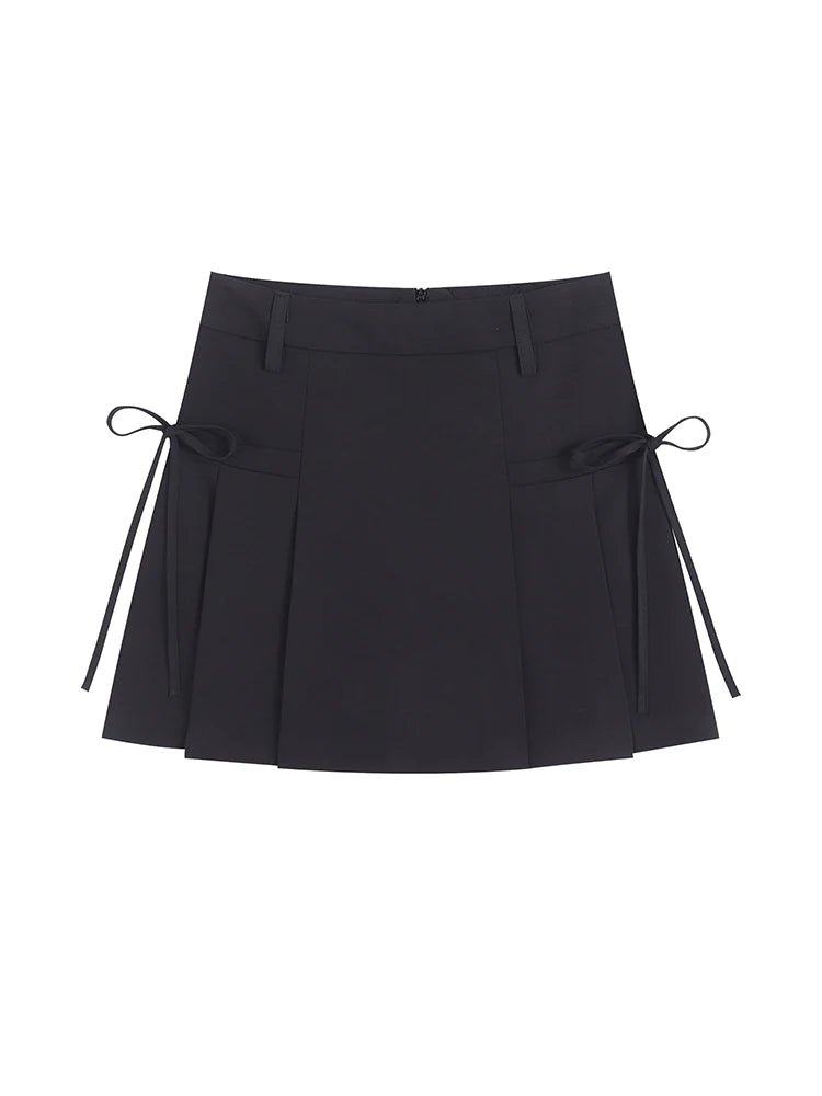 Korean Lace Up Pleated Summer Skirt -