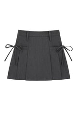 Retro Lace Up Pleated Summer Skirt GRAY Shoptery