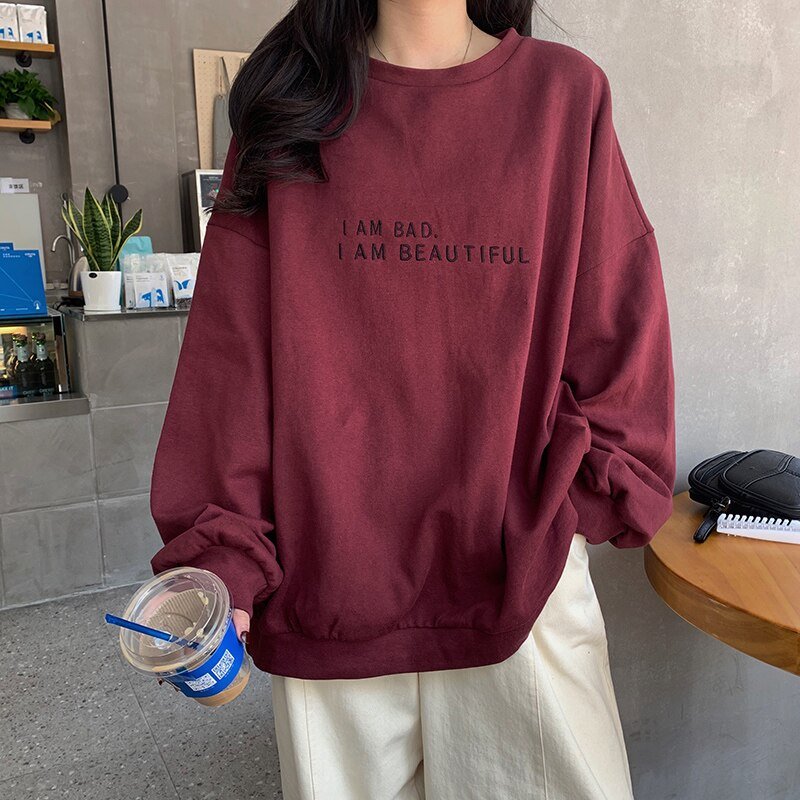 Korean Letter print sweatshirt - Sweatshirts