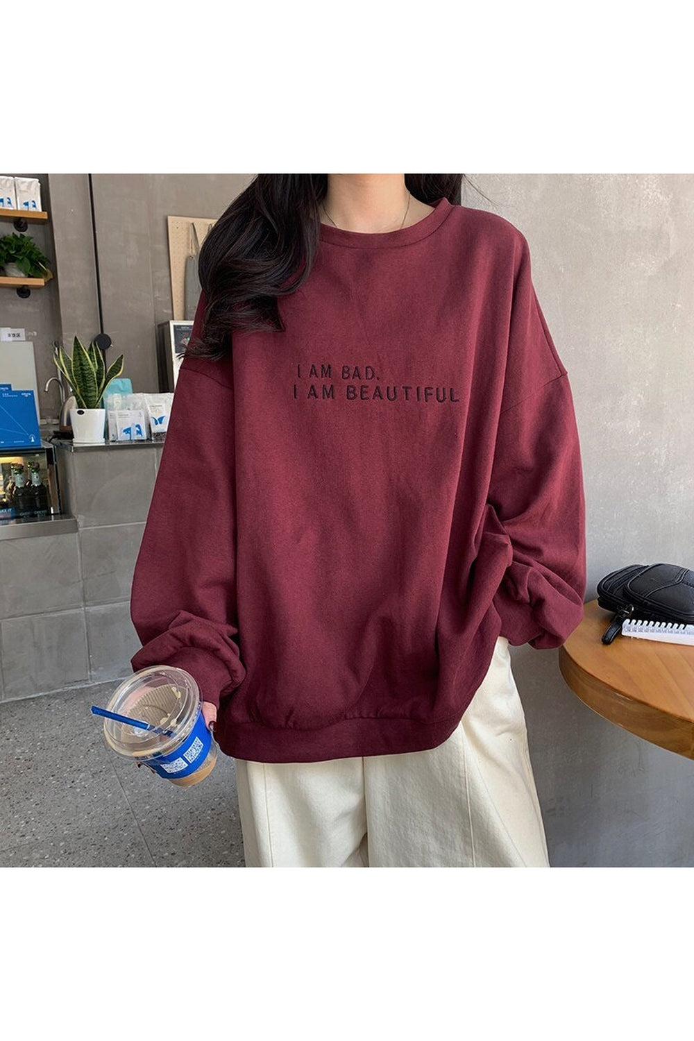 Korean Letter print sweatshirt - Sweatshirts