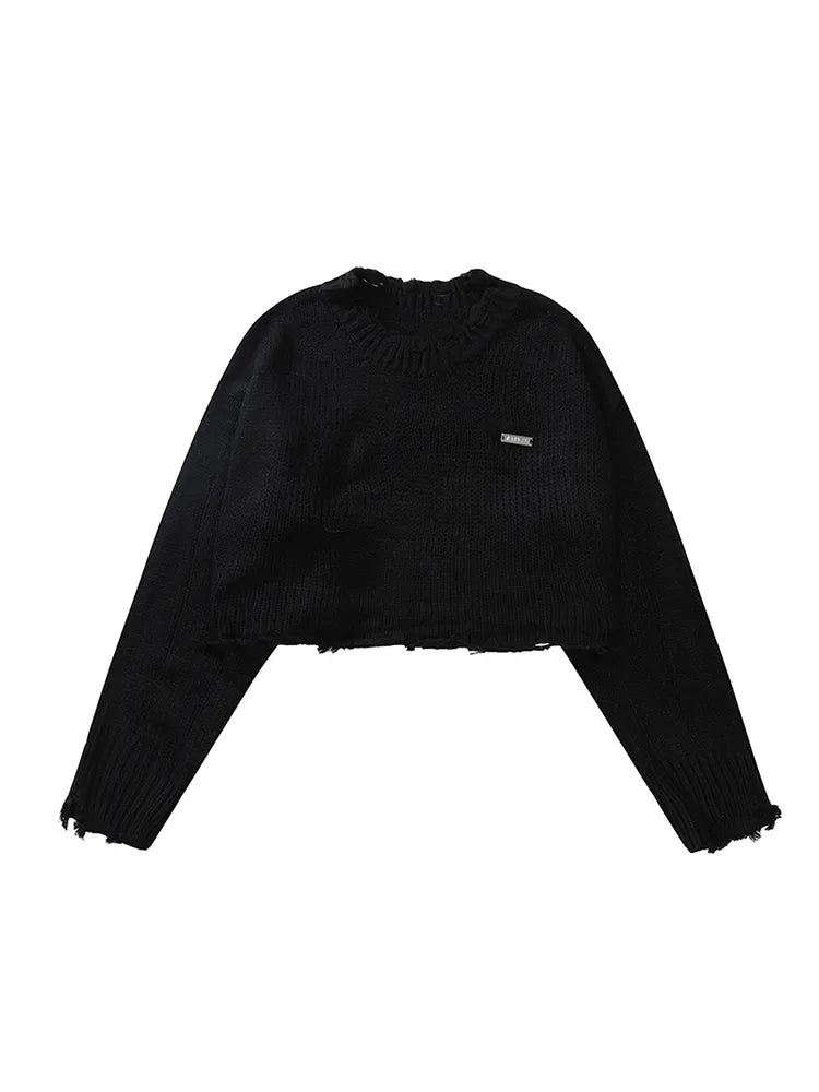 Korean O-Neck Long Sleeve Crop Sweater -