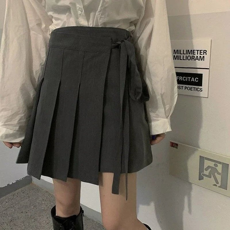 Korean Pleated Lace-up Mini Skirt -