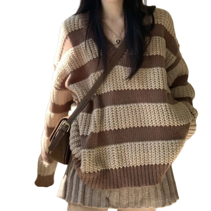 Korean Striped Oversize Sweater -
