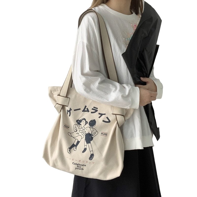 Korean Style Canvas Shopping Bag - Bags