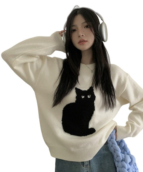 Korean Style Cute Cat Sweater - Sweaters