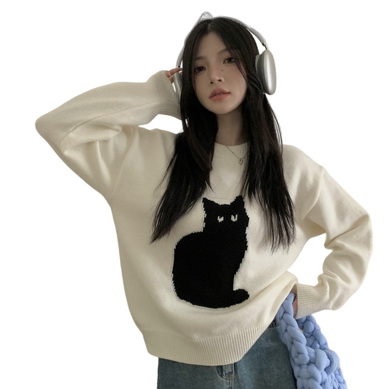 Korean Style Cute Cat Sweater - Sweaters