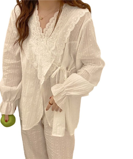 Lace Cotton Pajamas Elegant Set - Pajamas