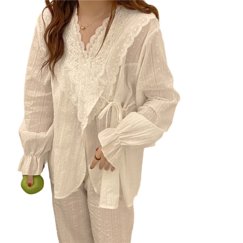 Lace Cotton Pajamas Elegant Set - Pajamas