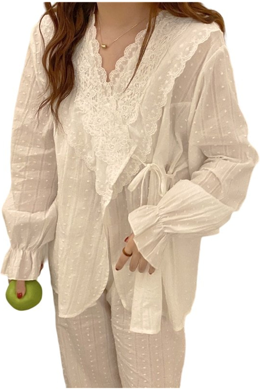 Lace Cotton Pajamas Elegant Set - Pajamas