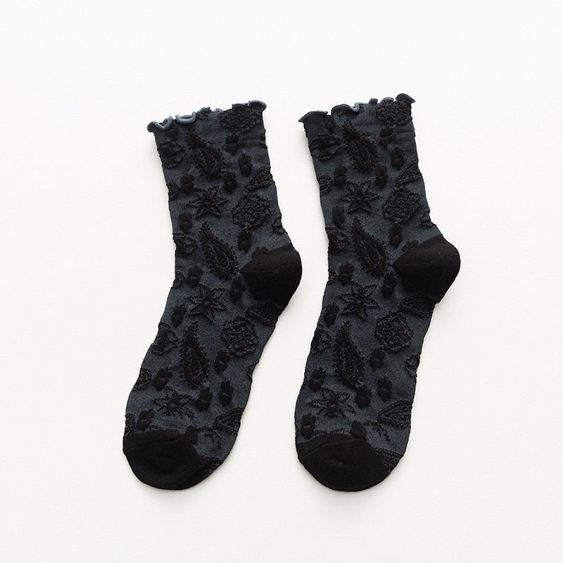 Lace Ruffle Embroidery Socks - Socks