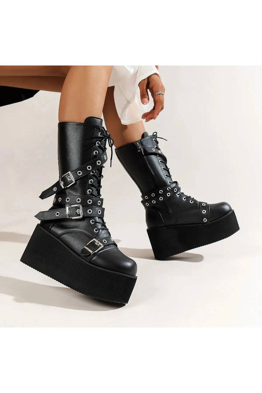 Alt Lace Up Buckle Wedge Boots Shoptery