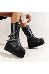 Alt Lace Up Buckle Wedge Boots Shoptery