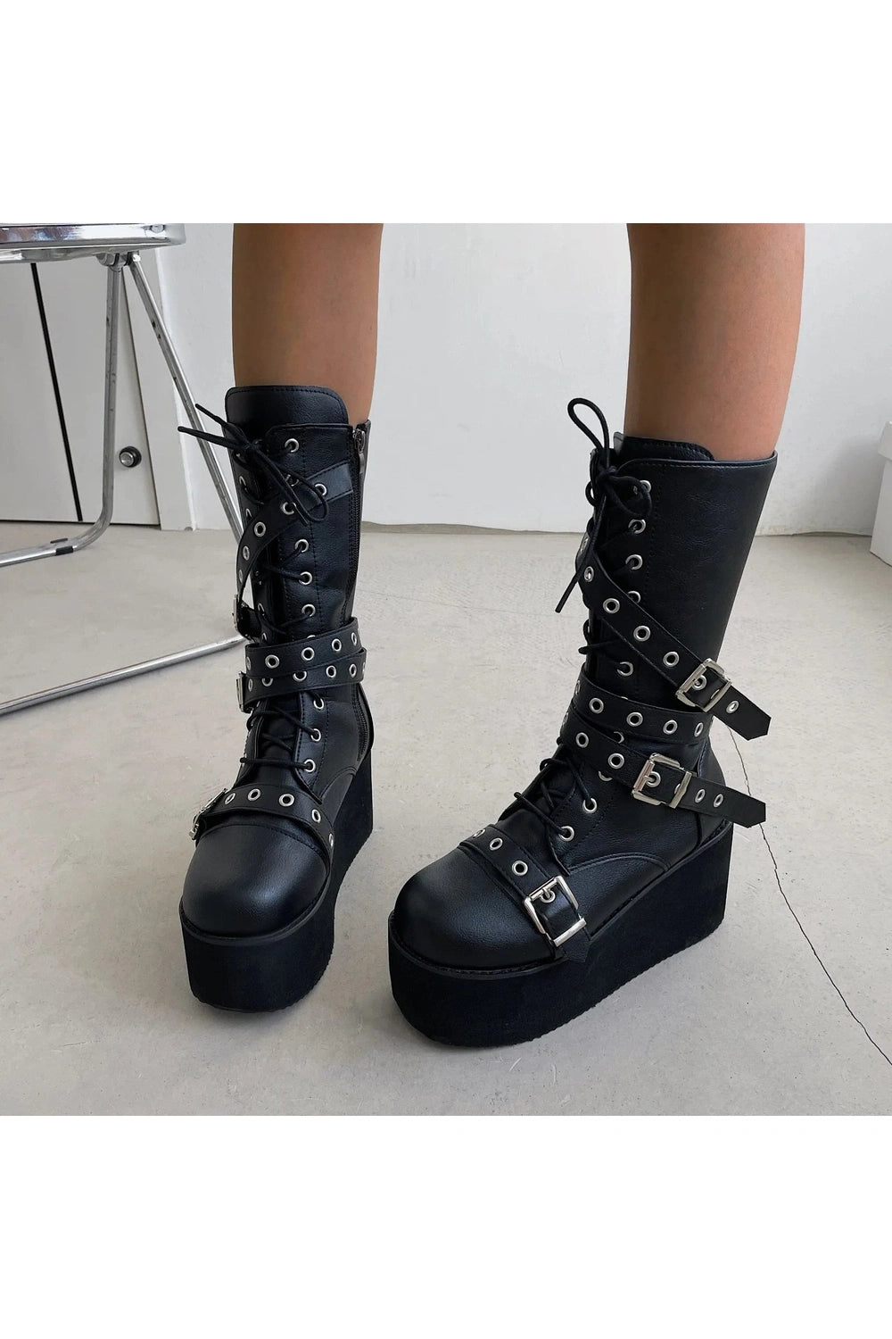 Alt Lace Up Buckle Wedge Boots Shoptery