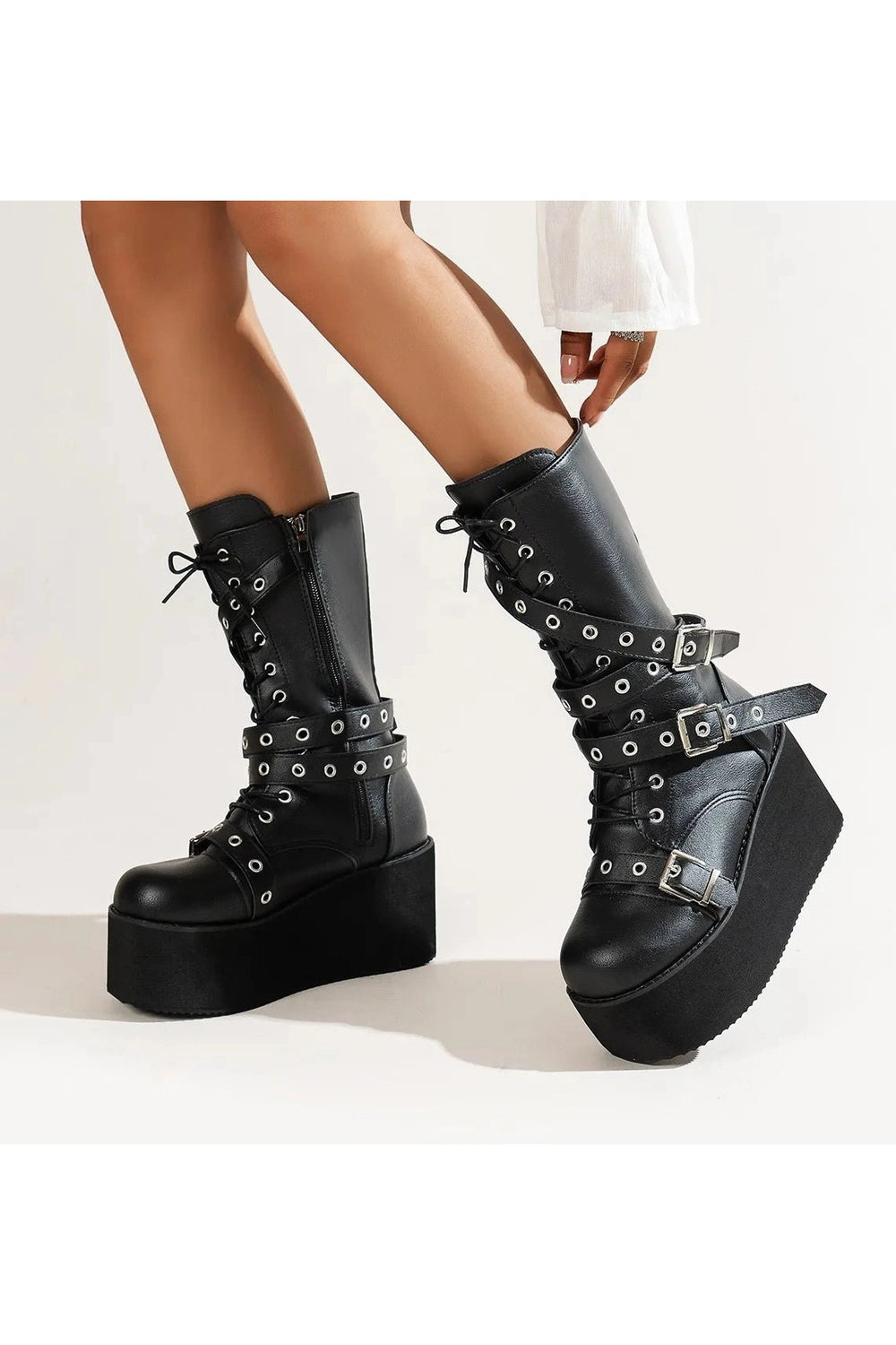 Alt Lace Up Buckle Wedge Boots Shoptery