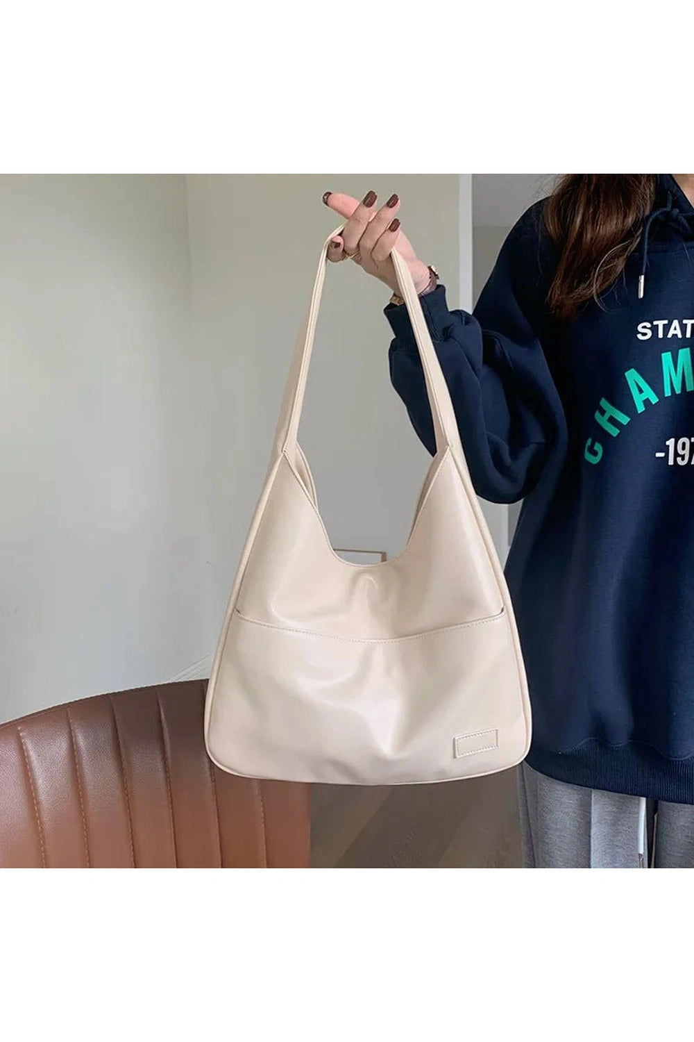 Retro Large Casual Leather Handbag WHITE 32X12X25CM Shoptery