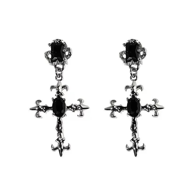 Large Cross Drill Jewel Earrings -