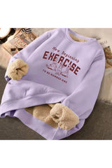 Letter Print Plush Aesthetic Hooded Sweatshirt Purple Shoptery
