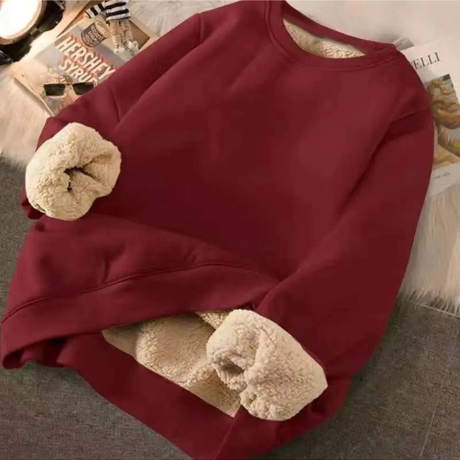 Letter Print Plush Aesthetic Hooded Sweatshirt red solid Shoptery