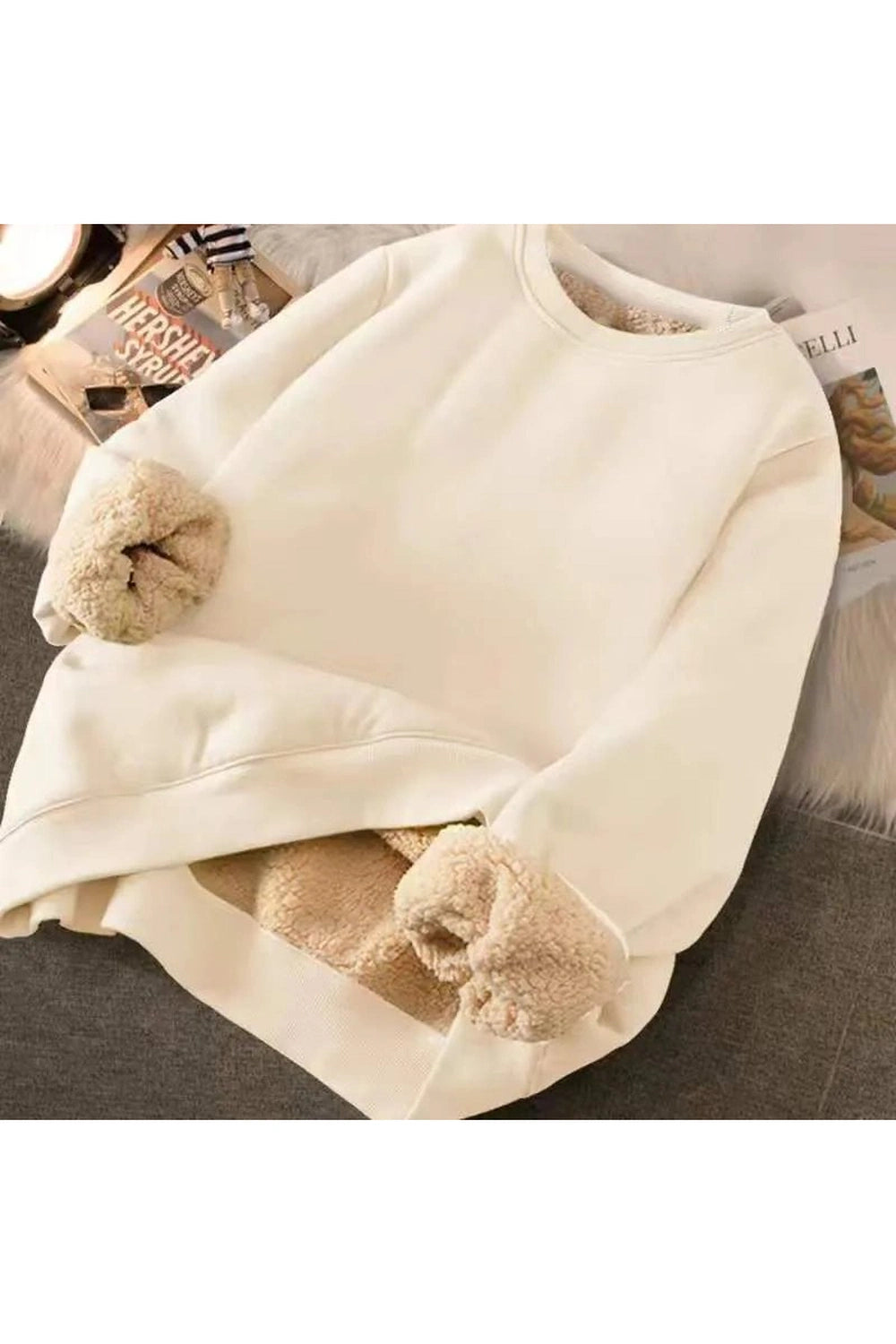 Letter Print Plush Aesthetic Hooded Sweatshirt apricot solid Shoptery