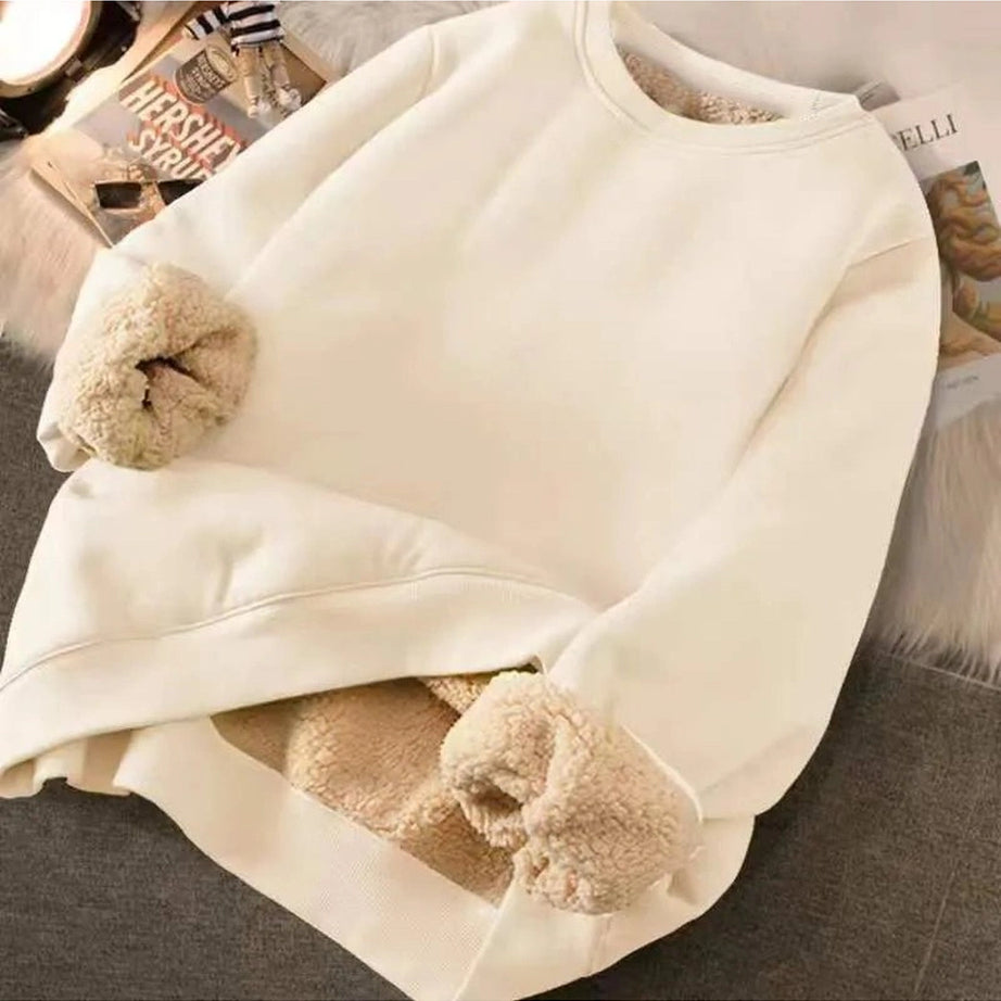 Letter Print Plush Aesthetic Hooded Sweatshirt apricot solid Shoptery