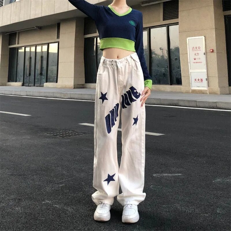 Fall Letter Star Loose Jeans Shoptery