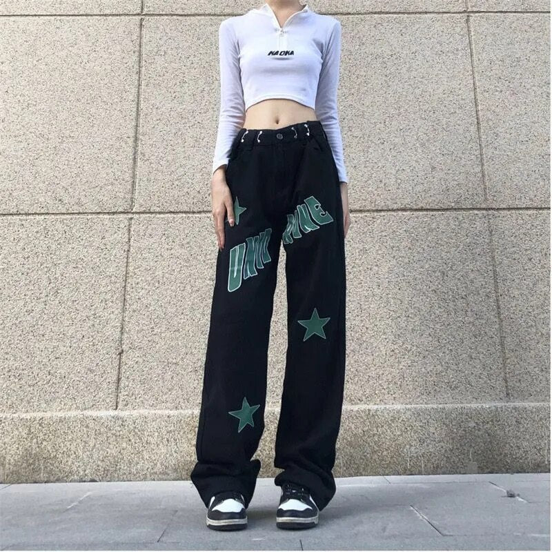 Fall Letter Star Loose Jeans Shoptery