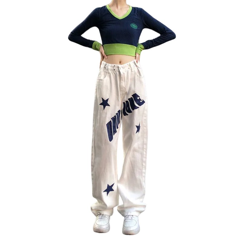 Fall Letter Star Loose Jeans Shoptery