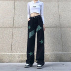 Fall Letter Star Loose Jeans Black Shoptery