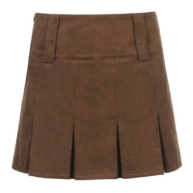 Light Academia Corduroy Pleated Skirt - Skirts