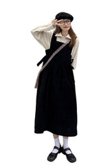 Light Academia Retro Midi Dress black Shoptery