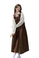 Light Academia Retro Midi Dress coffee Shoptery