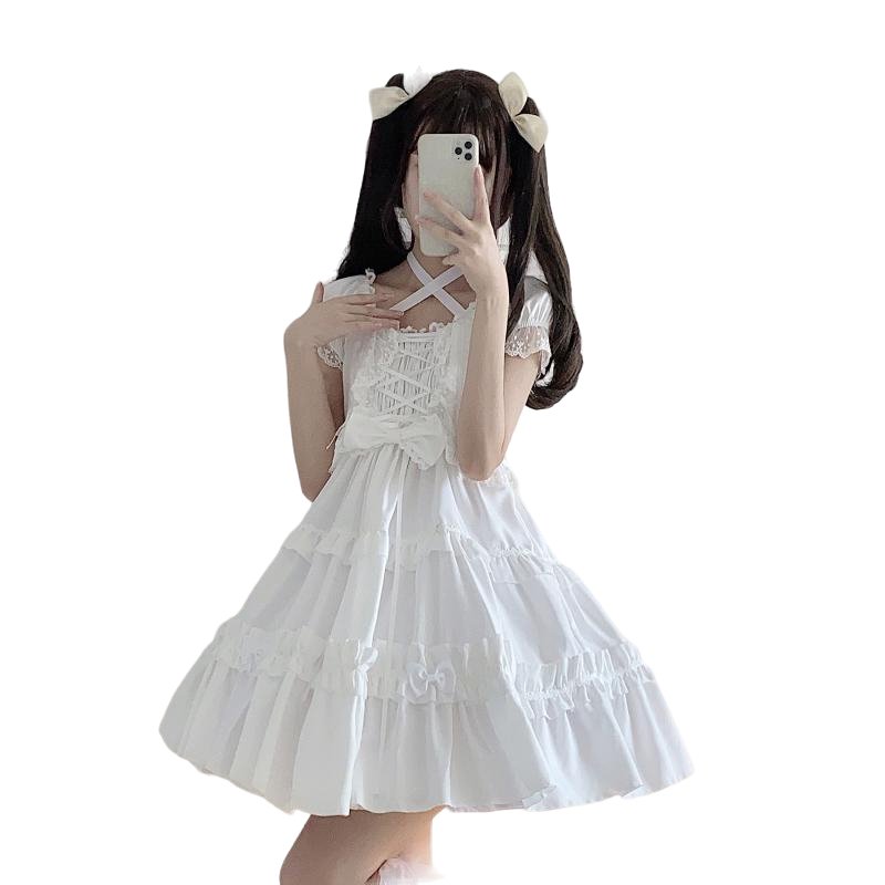 Lolita Goth Lace Ruffle Dress - Dresses
