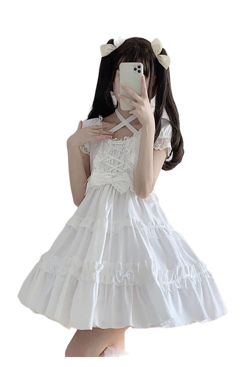 Lolita Goth Lace Ruffle Dress - Dresses